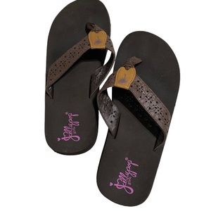 JellyPop Girls Youth Brown Leather Upper Flip Flops - Size 4Y